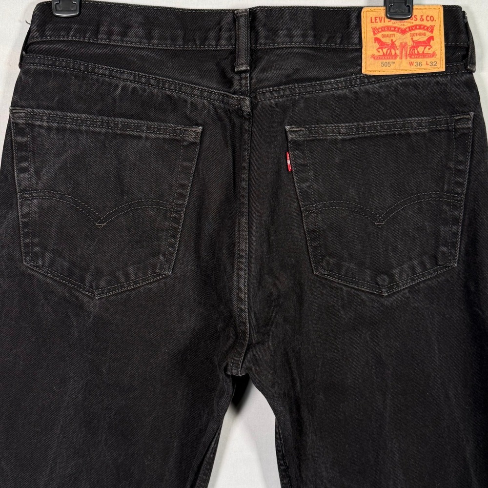 Levis 505 Regular Fit Black Straight Leg Jeans Mens W36 L32 00505-0260 - Picture 10 of 14